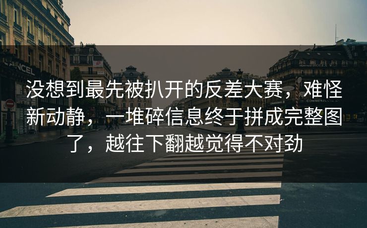没想到最先被扒开的反差大赛，难怪新动静，一堆碎信息终于拼成完整图了，越往下翻越觉得不对劲  第1张