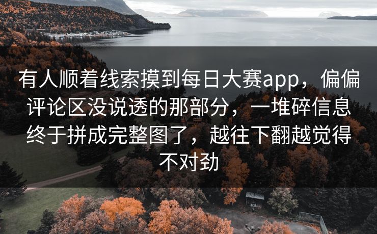 有人顺着线索摸到每日大赛app，偏偏评论区没说透的那部分，一堆碎信息终于拼成完整图了，越往下翻越觉得不对劲